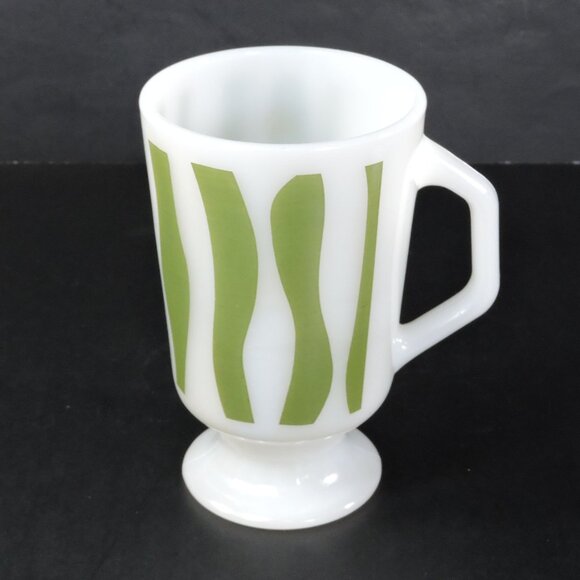 3 Vintage AH Fire King Milk Glass Coffee Mugs - Pedestal Base - Wavy Lines - Picture 3 of 16